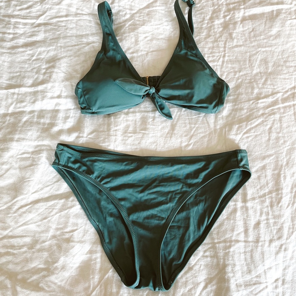 Lively Deep Green Tie-Front Bikini Set